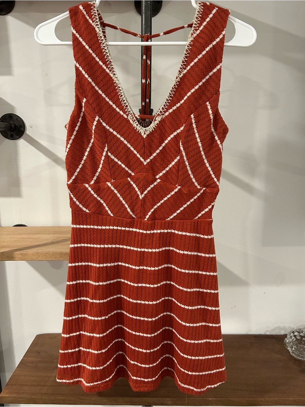 Three Hearts Rust & White Striped Knit Mini Dress